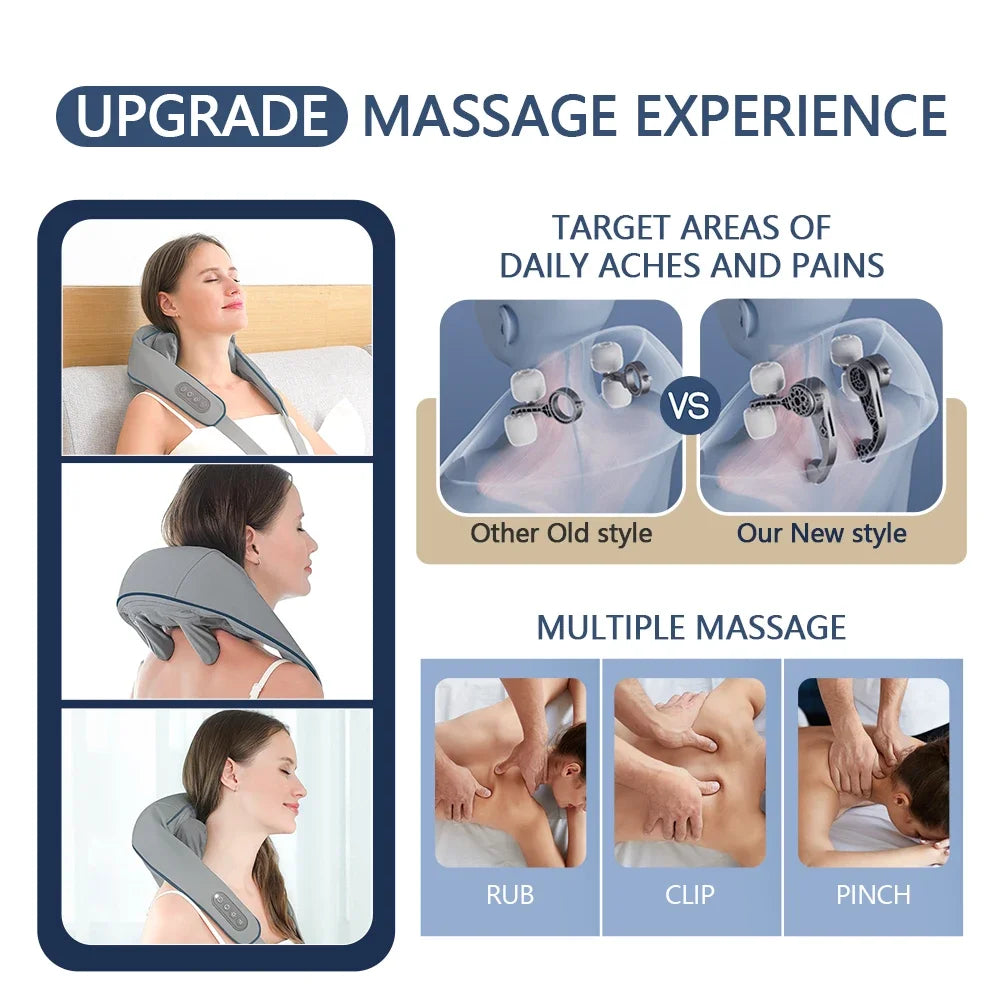 Masajeador eléctrico para cuello y espalda, almohada de masaje inalámbrica para cuello y hombros, chal relajante para músculos de la espalda y cervicales